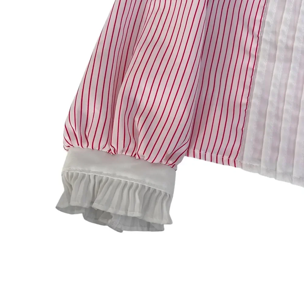 Vintage Bonnie Jean Union Made Red White Striped Ruffle Shirt Sz 4T